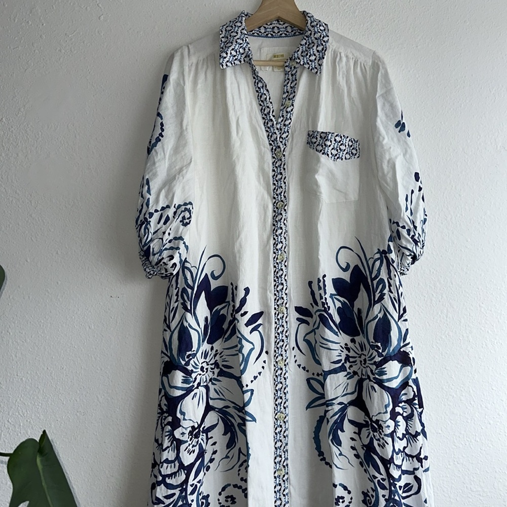 Anthropologie Blue and White Patterned Maxi Dress - Picture 5 of 10